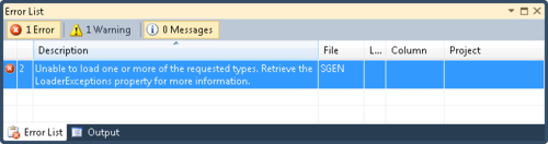 SGEN error in Visual Studio
